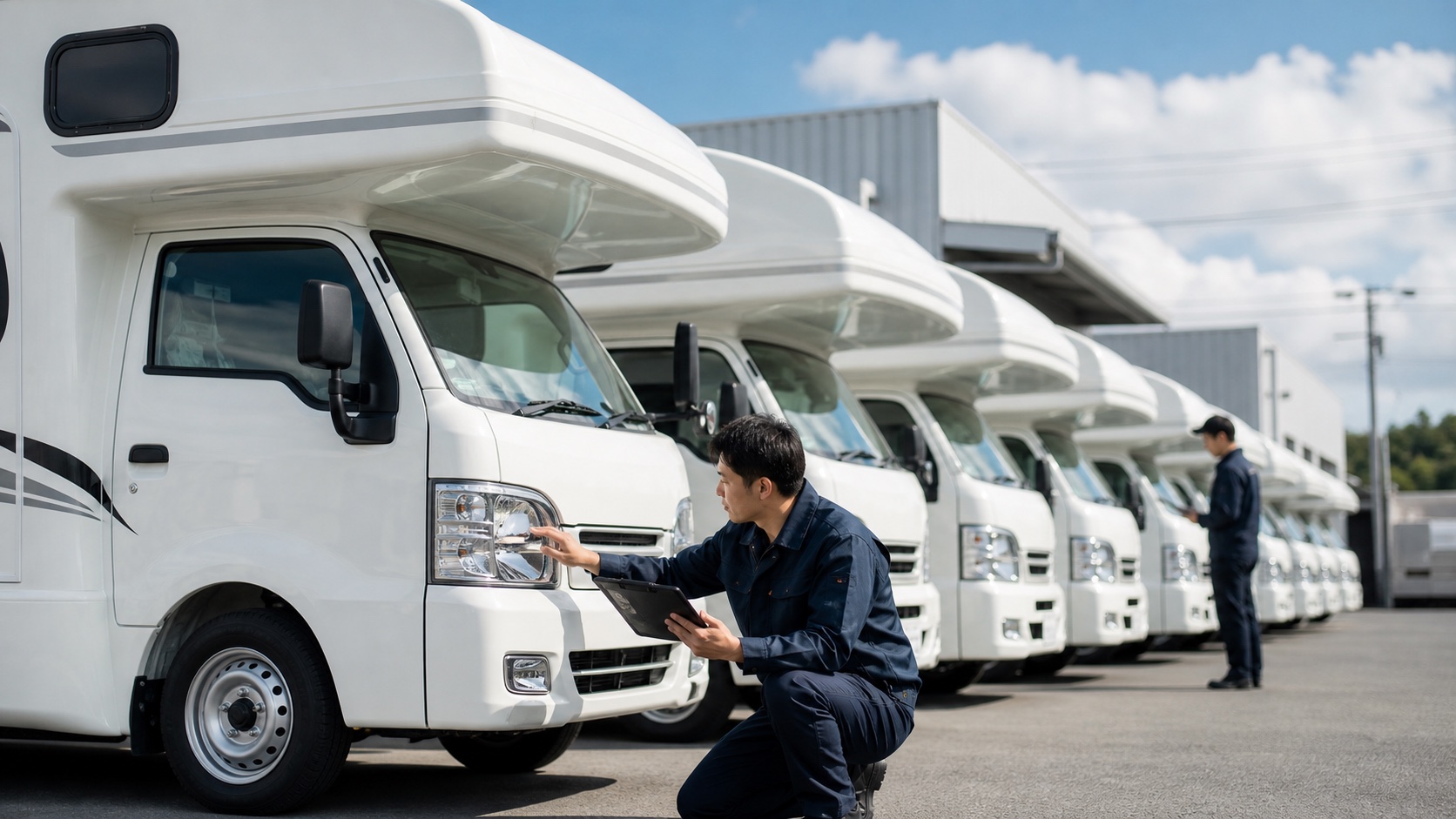 キャンピングカーマニアの運用拠点と車両管理のイメージ